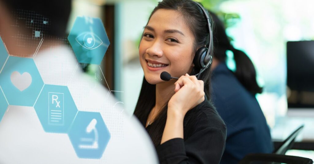 woman taking calls in a call center