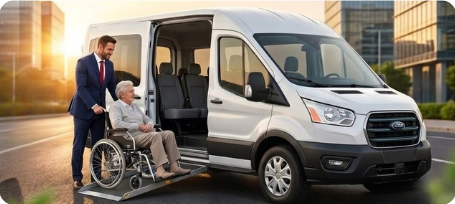 NEMT Driver Assisting Wheelchair Rider Into Van