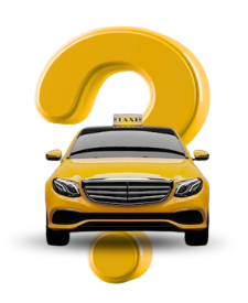 Taxi with gold question mark graphic