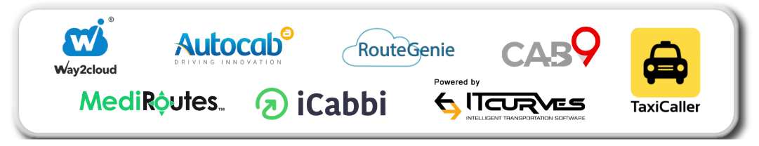 Supported dispatch platforms: Way2cloud, Autocab, RouteGenie, CAB9, MediRoutes, iCabbi, ITCurves, TaxiCaller